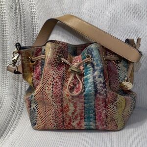 Brahmin Multicolor Snake Print Shoulder Bag with Tan Strap